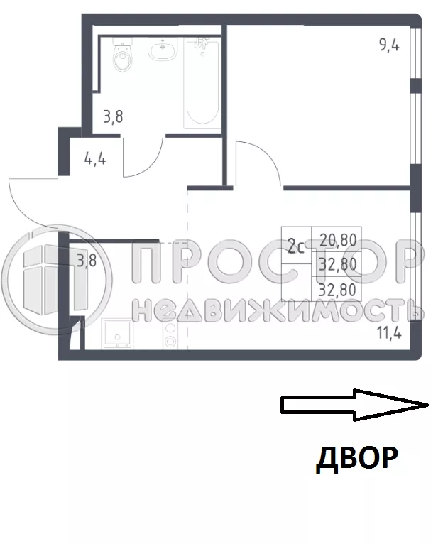 2-комнатная квартира, 32.8 м² - фото 17