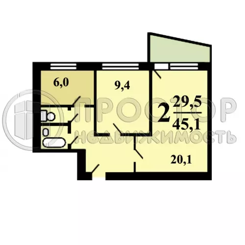 2-комнатная квартира, 45.1 м² - фото 54