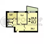 2-комнатная квартира, 45.1 м² - фото 108