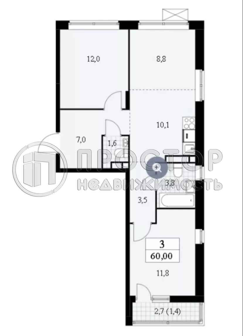 3-комнатная квартира, 60.1 м² - фото 11