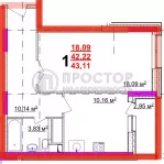 1-комнатная квартира, 43 м² - фото 64
