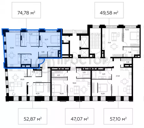 3-комнатная квартира, 74.78 м² - фото 14