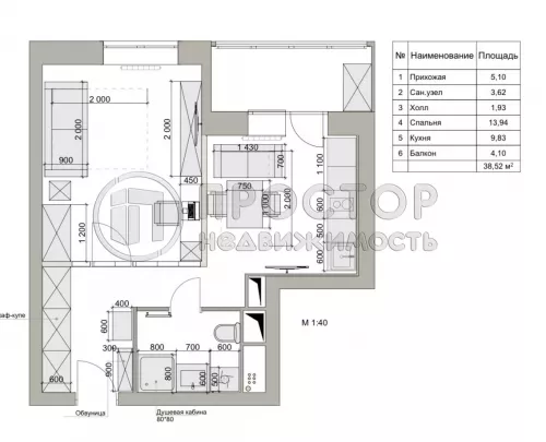 1-комнатная квартира, 38.5 м² - фото 16