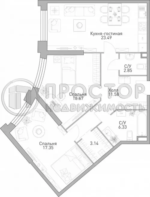 3-комнатная квартира, 82.21 м² - фото 15