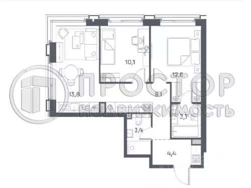 2-комнатная квартира, 57.1 м² - фото 7
