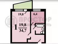 1-комнатная квартира, 34.7 м² - фото 23