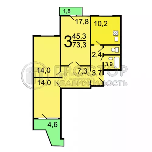 3-комнатная квартира, 75 м² - фото 20