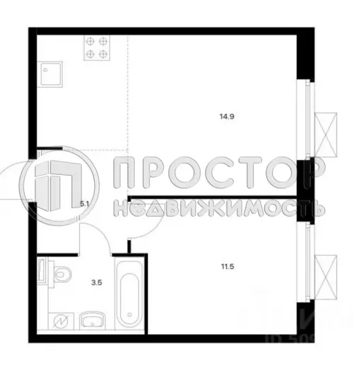 1-комнатная квартира, 41 м² - фото 20