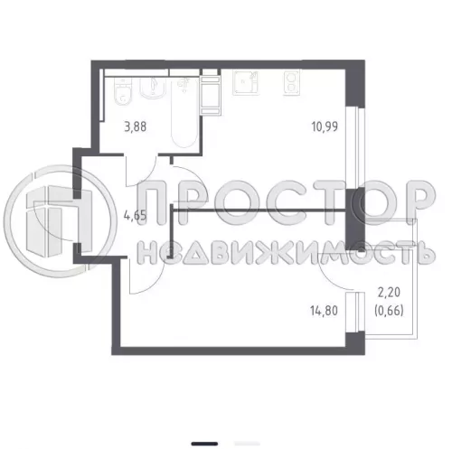 1-комнатная квартира, 34.92 м² - фото 9