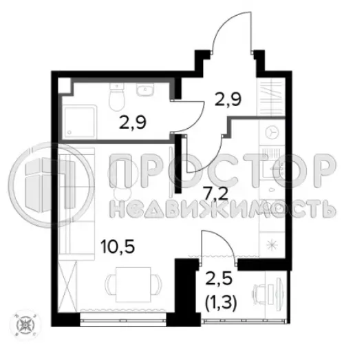 Студия, 24.8 м² - фото 2