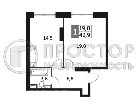 1-комнатная квартира, 43.6 м² - фото 8