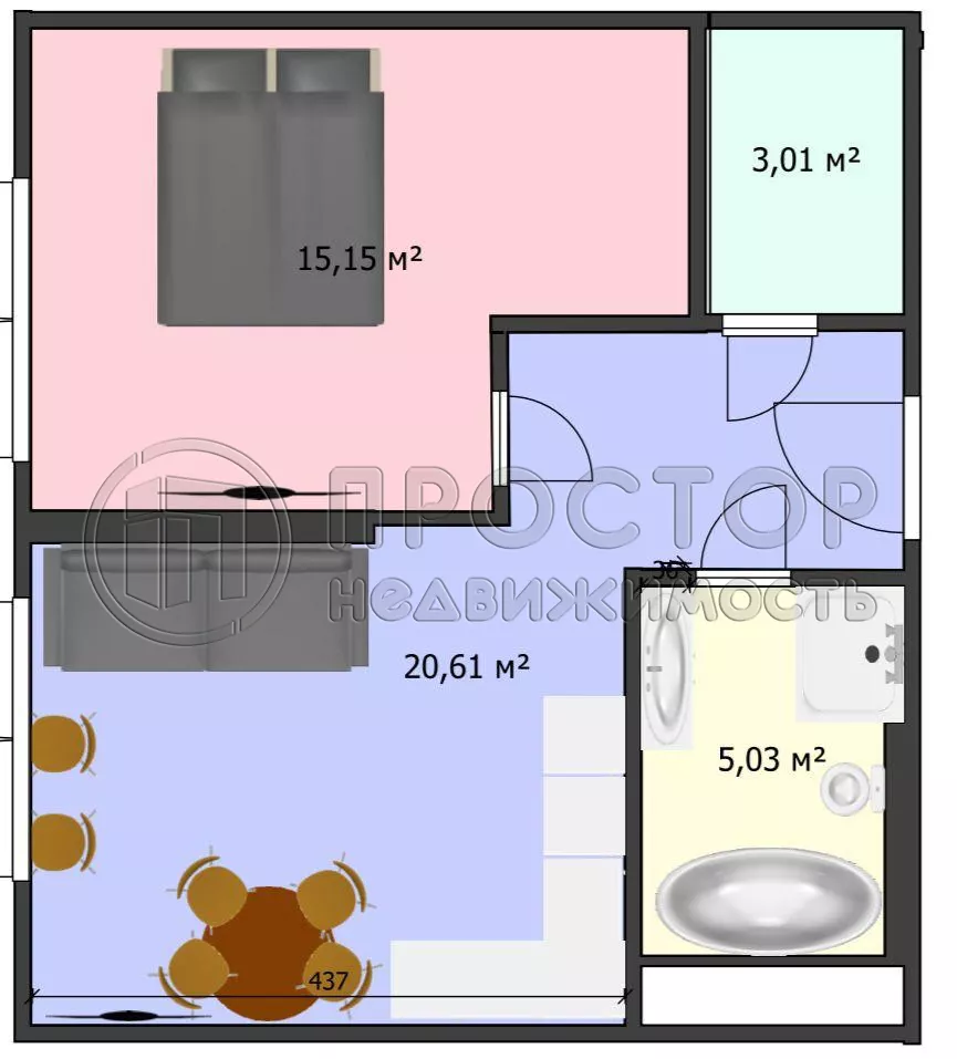 2-комнатная квартира, 45 м² - фото 16