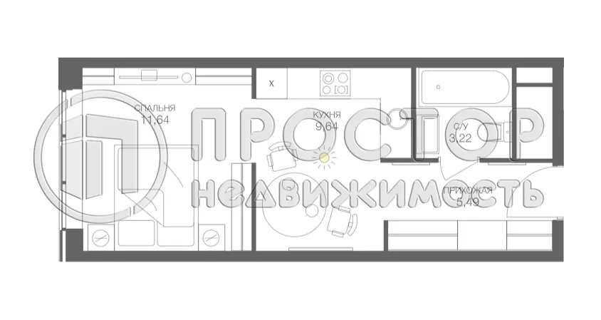 1-комнатная квартира, 29.99 м² - фото 12