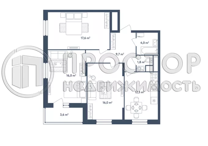 3-комнатная квартира, 75.3 м² - фото 2