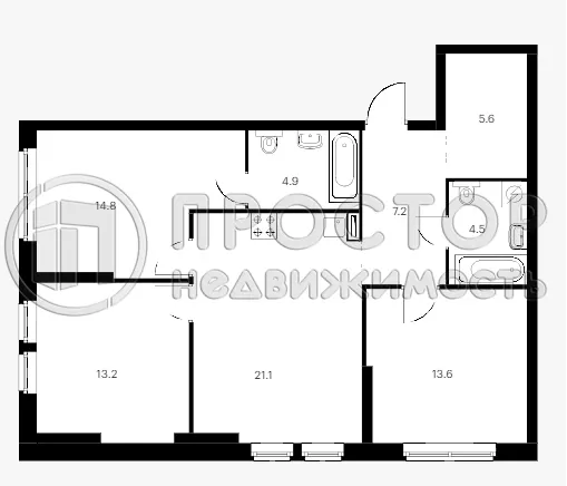3-комнатная квартира, 84.9 м² - фото 2
