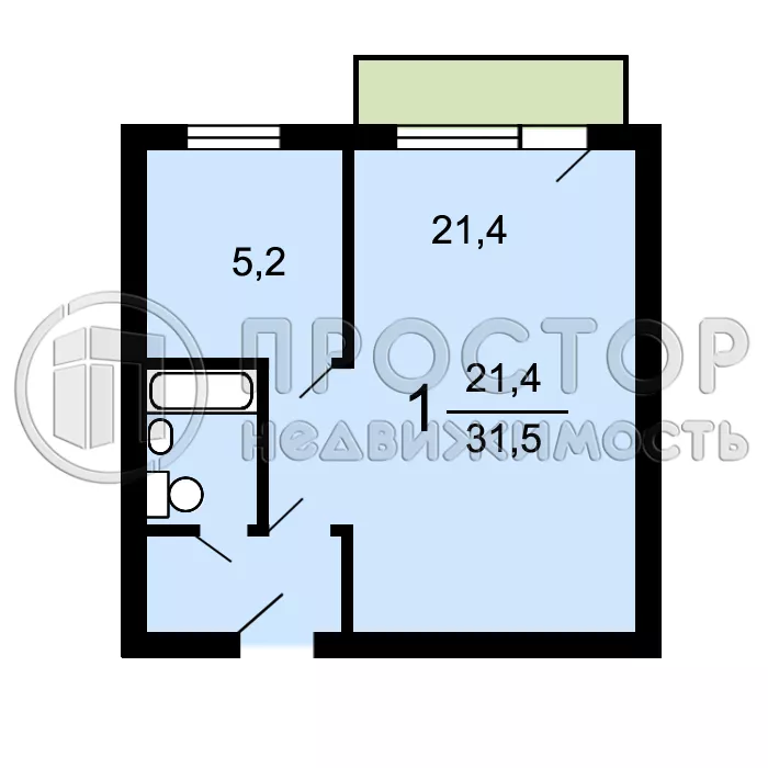 1-комнатная квартира, 31.5 м² - фото 6