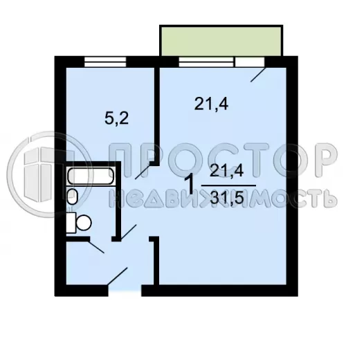 1-комнатная квартира, 31.5 м² - фото 6