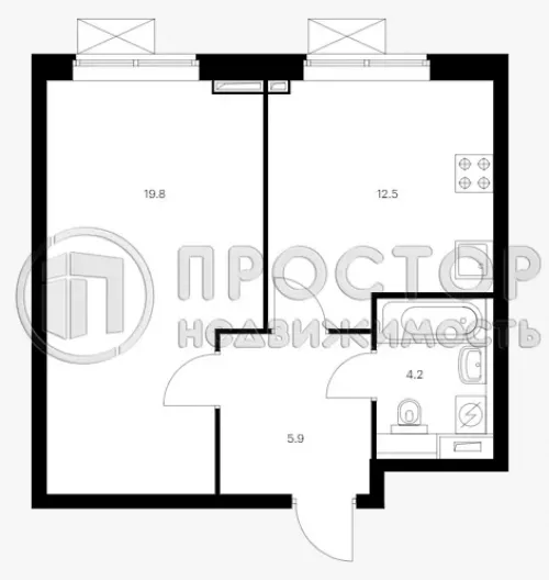 1-комнатная квартира, 42.4 м² - фото 2