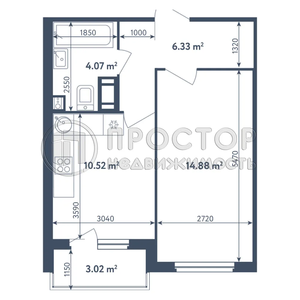 1-комнатная квартира, 38.82 м² - фото 12