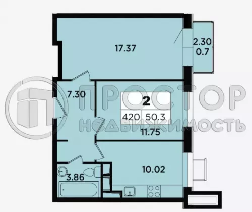 2-комнатная квартира, 50.3 м² - фото 2