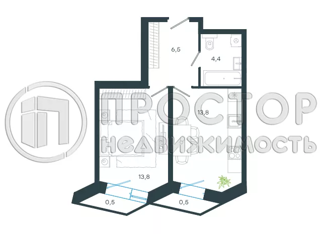 1-комнатная квартира, 39.5 м² - фото 2