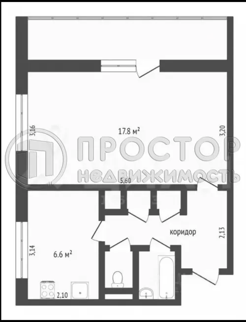 1-комнатная квартира, 32.3 м² - фото 13