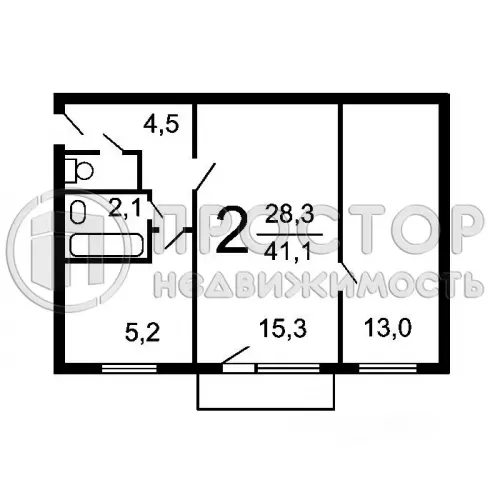 2-комнатная квартира, 43 м² - фото 3