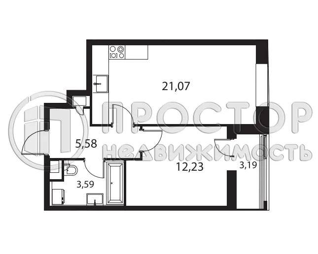 1-комнатная квартира, 45.66 м² - фото 10