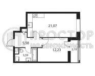 1-комнатная квартира, 45.66 м² - фото 19