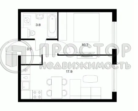 2-комнатная квартира, 35.9 м² - фото 12