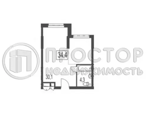 1-комнатная квартира, 34.4 м² - фото 5