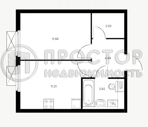 1-комнатная квартира, 34.29 м² - фото 6