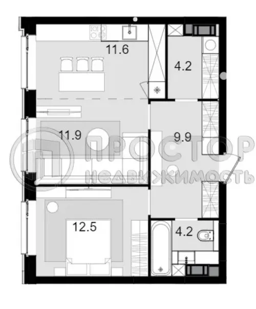 2-комнатная квартира, 54.3 м² - фото 7