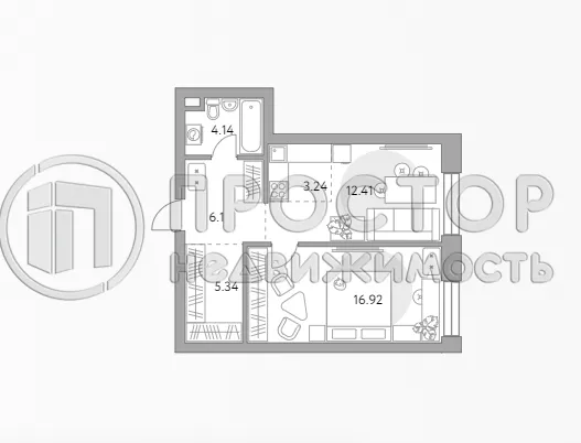 2-комнатная квартира, 48.1 м² - фото 2