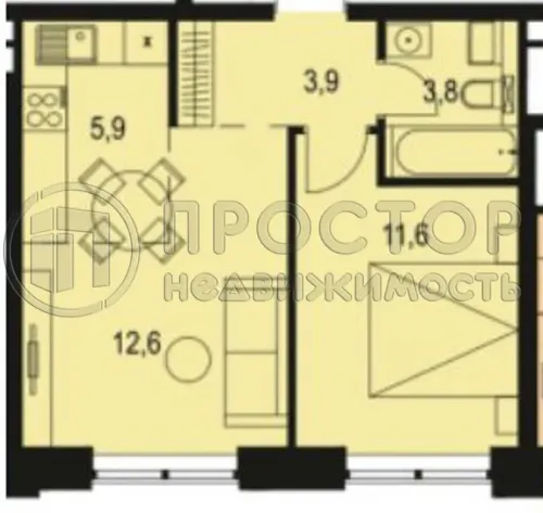 2-комнатная квартира, 37.8 м² - фото 4