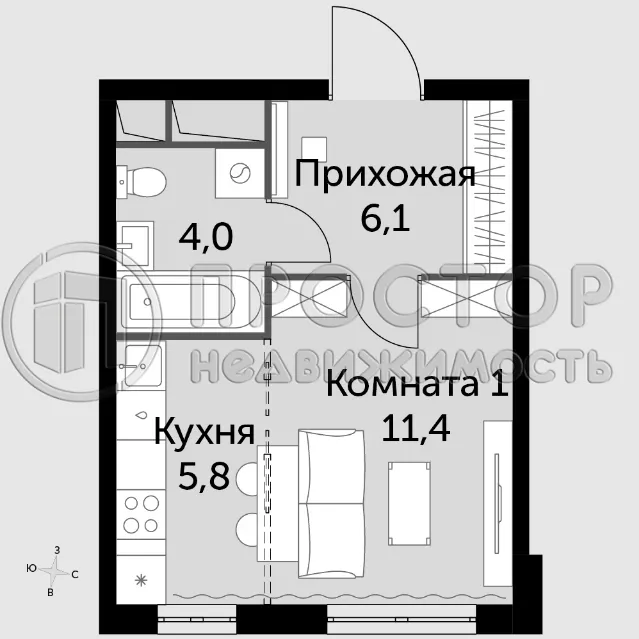 Студия, 27.3 м² - фото 9