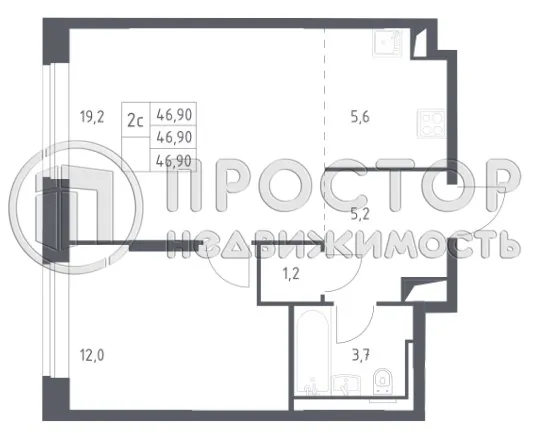 2-комнатная квартира, 46.9 м² - фото 12