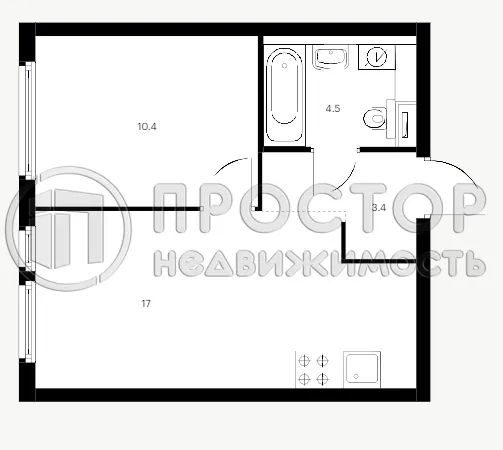 1-комнатная квартира, 35.3 м² - фото 2