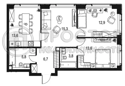 3-комнатная квартира, 71.7 м² - фото 11