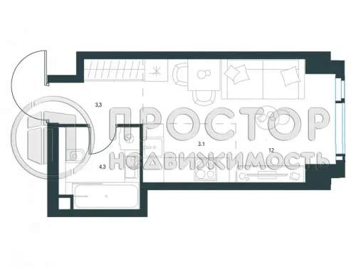 Студия, 22.7 м² - фото 4