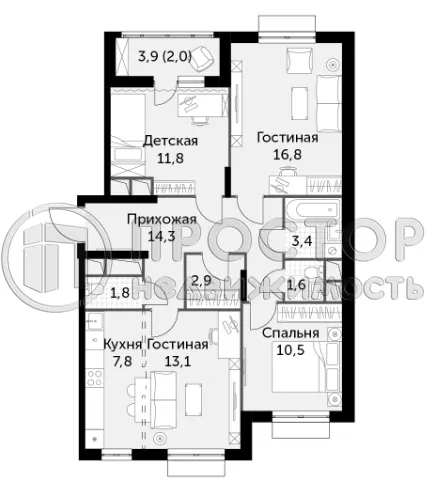 4-комнатная квартира, 86 м² - фото 9