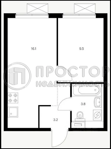 1-комнатная квартира, 32.6 м² - фото 6