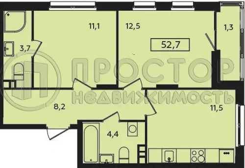 2-комнатная квартира, 52.7 м² - фото 4