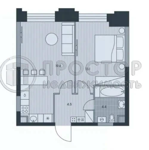 1-комнатная квартира, 41.4 м² - фото 4