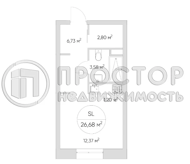 Студия, 26.68 м² - фото 9