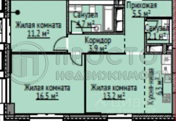 3-комнатная квартира, 63.4 м² - фото 6