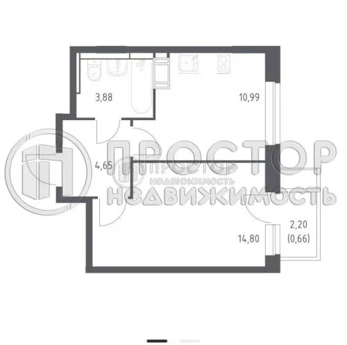 1-комнатная квартира, 34.92 м² - фото 10