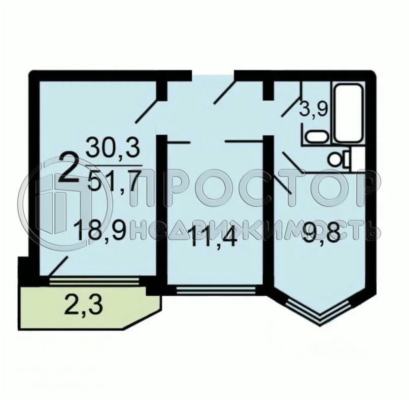 2-комнатная квартира, 51.7 м² - фото 13