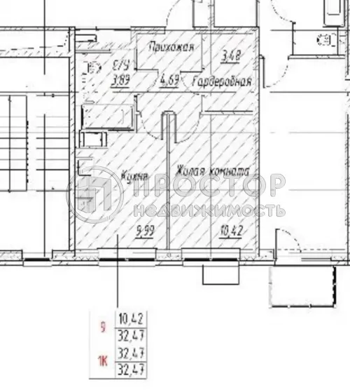 1-комнатная квартира, 32.47 м² - фото 5