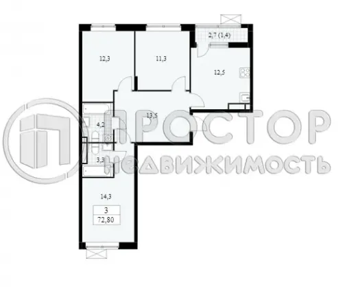 3-комнатная квартира, 73 м² - фото 18